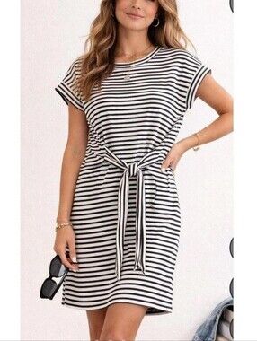 J.Crew Re-Imagined Stripe Tie Waist Dress XS *Petite Friendly*